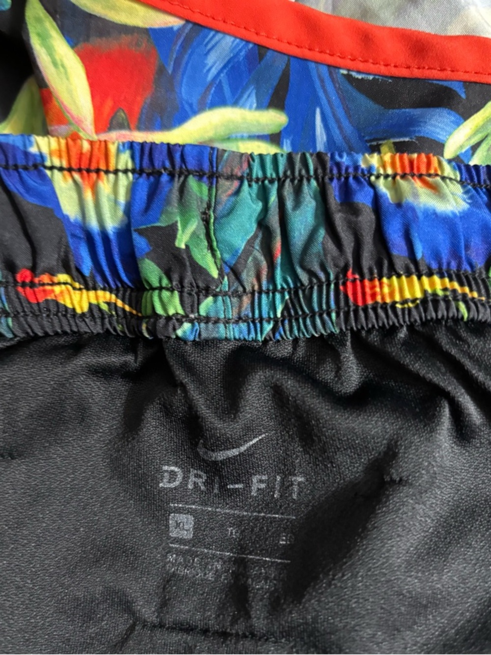 Nike Black Athletic Shorts with Bright Tropical Waistband